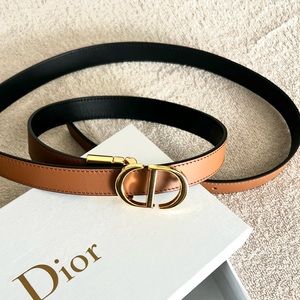 Dior black and brown reversible saddle belt with gold color CD belt buckle